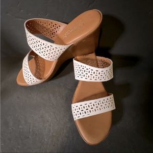 Italian Shoemakers White Slip On Sandals Wedges Laser Cut Size 8